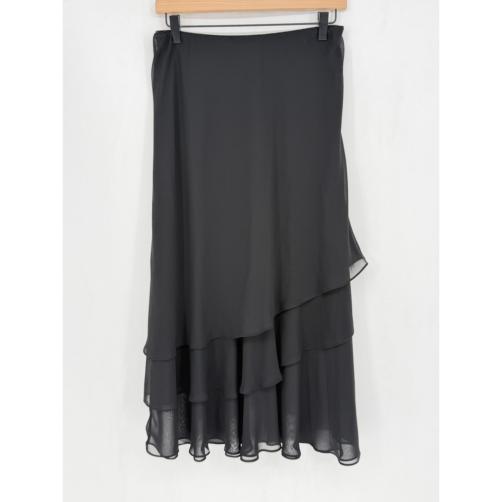 Alex Evenings Maxi Skirt Small Black Chiffon Flounce Ruffle Boho Whimsigoth